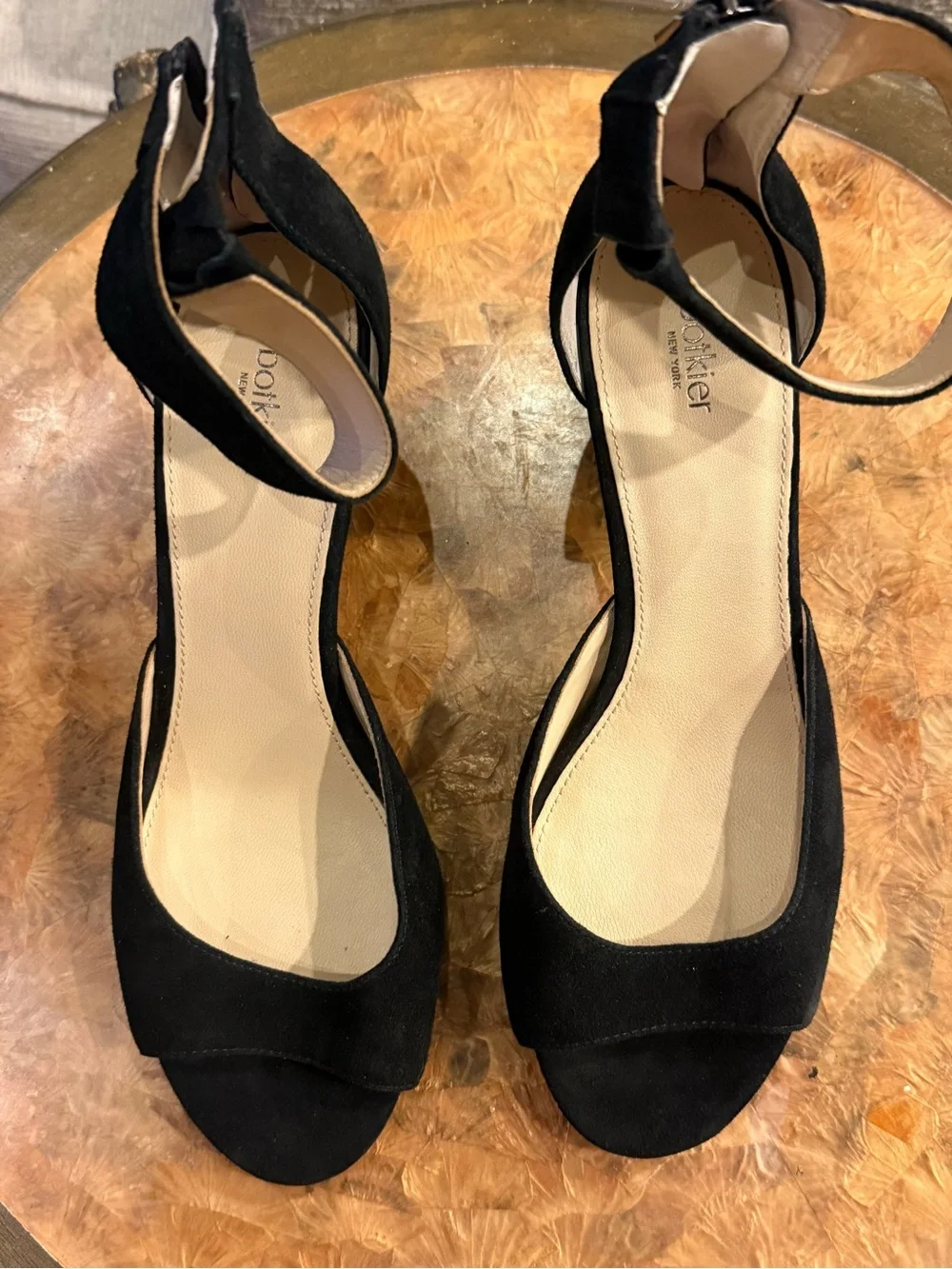 Botkier New York Pilar Black Suede Ankle Strap Block Heel Sandal Sz 8.5